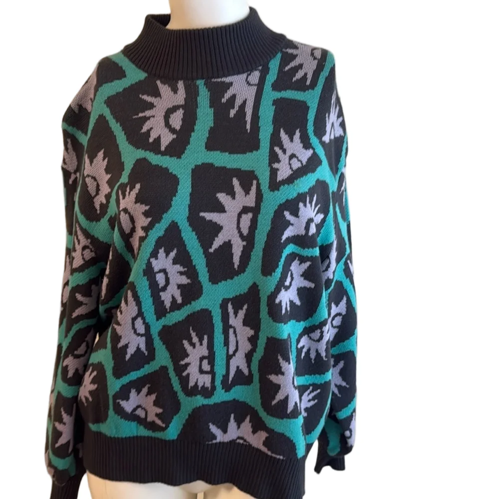 St John Sweater Knit Small Teal Green Lavender Vintage